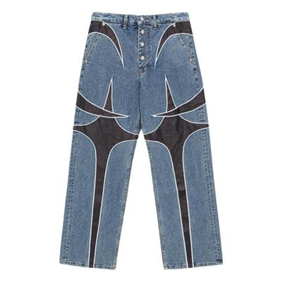 ThugClub星月拼接拼皮牛仔裤