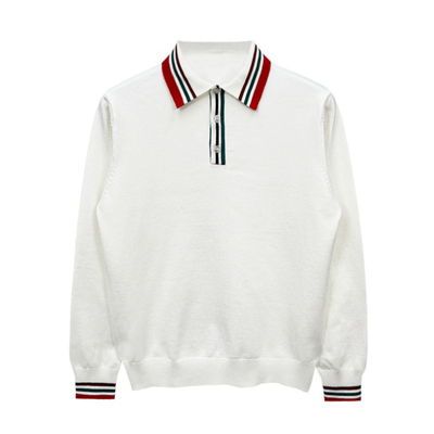 秋冬长袖商务撞色螺纹polo衫优雅