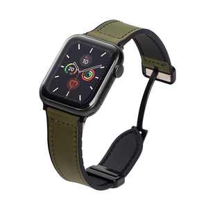 AW适用iwatch9手表applewatch10表带S9真皮S8苹果s11ultra3/2运动男秋冬7硅胶6高级SE新款磁吸扣疯马皮纹腕带
