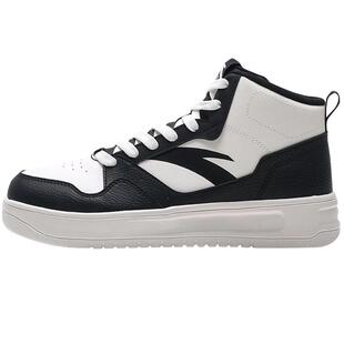 安踏男鞋运动鞋2025冬季新款皮面黑白熊猫鞋高帮休闲轻松板鞋男款