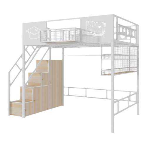 新款铁艺高架床多功能阁楼床简约省空间小户型床下桌铁架床北欧