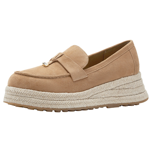 奥莱专供Nine West/玖熙2025年厚底乐福鞋女圆头绒面复古单鞋女