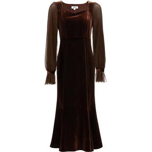 【爆款】Vero Moda连衣裙秋冬千金风天鹅绒薄纱鱼尾长裙钻石领