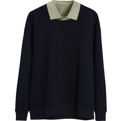 厚款假两件衬衣领长袖百搭针织衫