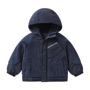 右欧男童女童连帽毛茸茸棉服外套休闲风儿童保暖棉衣冬季新款童装