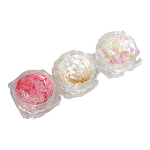 2024年新款日式美甲樱花花瓣亮片钢珠金银丝白色五瓣花朵指甲配饰