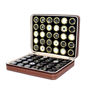 珠宝收纳盒宝石盒子金属透明镜面圆形旋转戒面裸石彩宝钻石展示盒