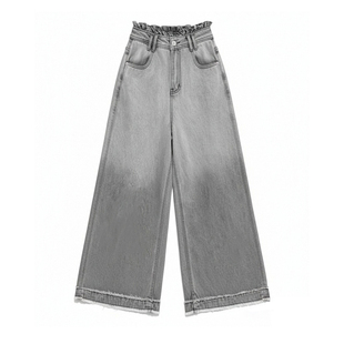 300斤大码女装韩版ins个性渐变色牛仔裤女秋季胖mm裤子显瘦阔腿裤