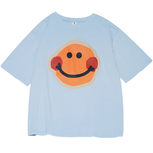 STILL YOU自制大笑脸印花T恤女圆领宽松t-shirt夏日海边风情侣装