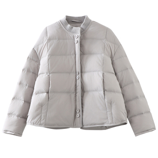 欧洲站轻薄短款羽绒服女2025冬季新款时尚圆领显瘦白鸭绒保暖外套