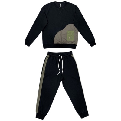 春秋设计感炸街运动拼接卫衣套装