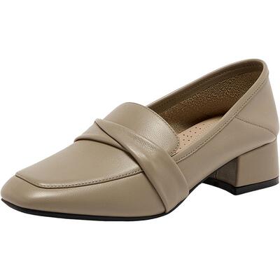 Bata乐福鞋女秋季新款复古英伦风牛皮通勤粗跟单鞋65011CA5