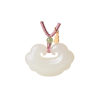 凤飞凰和田玉藕粉祥云如意锁项链女新中式玉佩简约小众设计送礼物