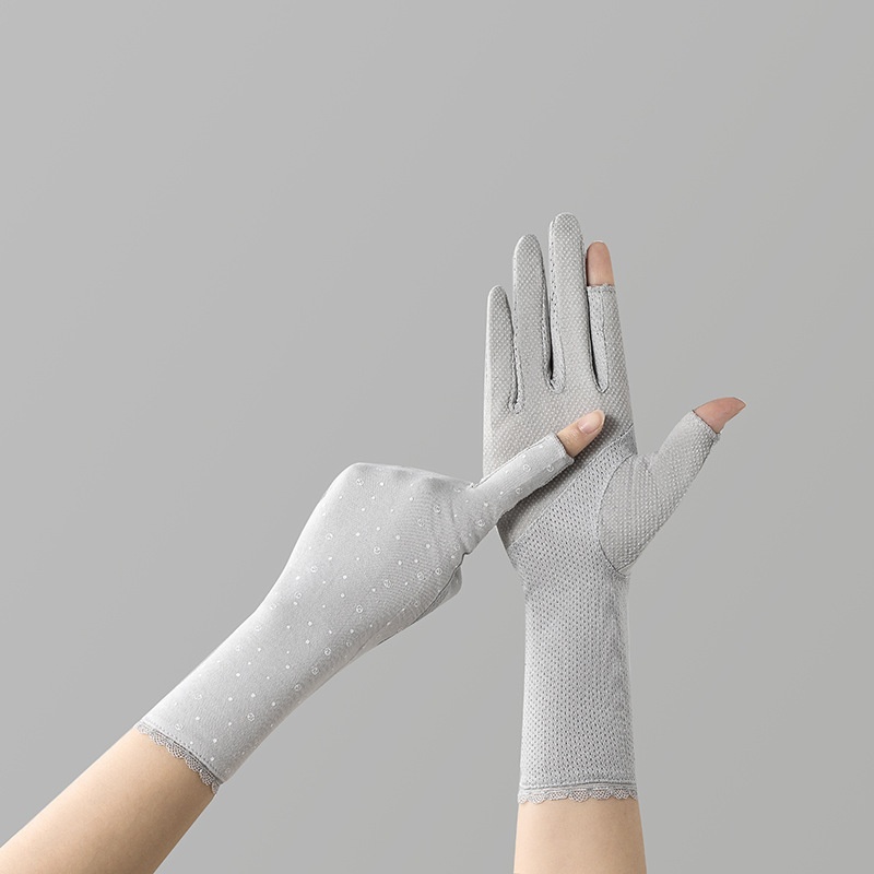 防晒手套女士7518中长露透气指半防滑防紫外线采茶指屏触夏季手套