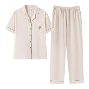 芬腾可安睡衣女款2026新款夏季纯棉短袖长裤女士夏款家居服套装夏