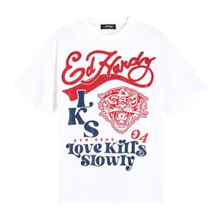 Ed Hardy埃德哈迪秋季新款美式休闲虎头印花logo短袖T恤