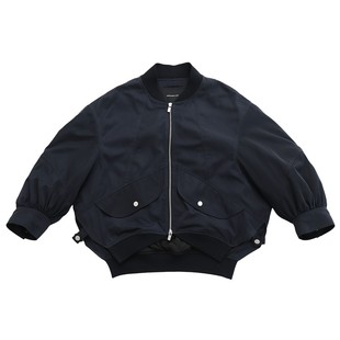 鹿与飞鸟“低空时刻”微光泽梭织内绗棉两色拉链短廓夹克棉服6998