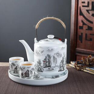 陶瓷茶壶大号提梁壶家用提灌壶凉水壶饭店餐厅泡茶壶单壶耐热茶具