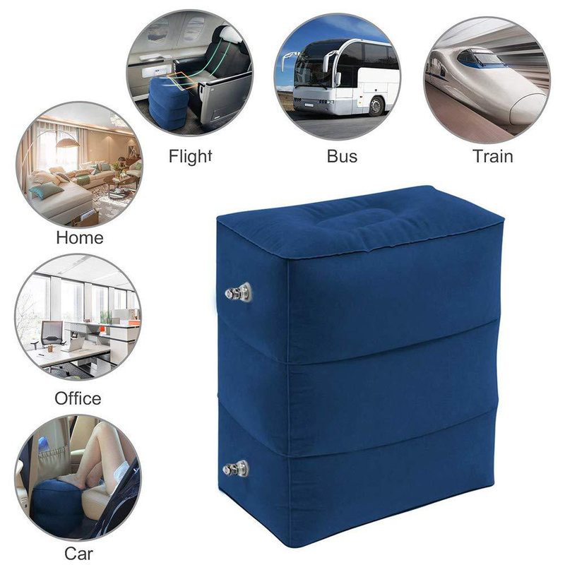 跨境货源植绒充气脚垫脚凳 便携充气折叠儿童飞行旅枕汽车脚蹬