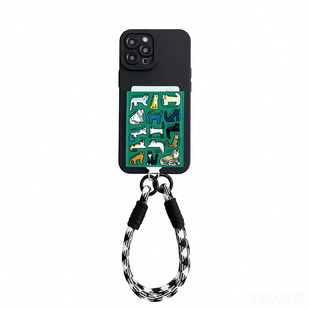 L042猫咪集合独立带卡包插卡手机壳iphone16promax卡套17promax装卡17pro苹果15/14/13防摔16pro挂绳15promax