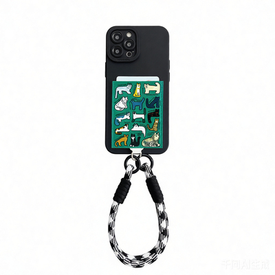 L042猫咪集合独立带卡包插卡手机壳iphone16promax卡套17promax装卡17pro苹果15/14/13防摔16pro挂绳15promax