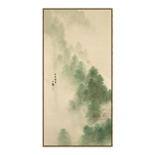 新中式玄关竖款装饰画潇湘八景古风入户玄关日式中餐厅挂画茶室画