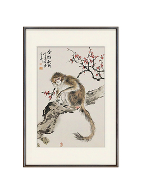 名家手绘孤品猴子玄关端景柜国画