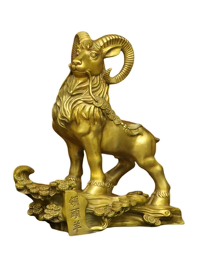 纯黄铜领头羊三羊开泰桌面摆件
