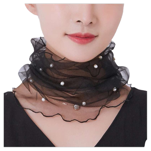 百变护颈椎蕾丝脖套小围脖女薄款防晒纱巾面纱头巾百搭春夏季丝巾