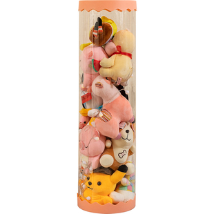 娃娃收纳桶箱筐毛绒玩具透明圆柱玩偶公仔收纳神器滑轮旋转筒收纳