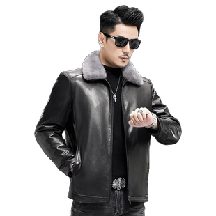 高档银蓝整貂内胆可拆卸貂皮大衣男山羊皮外套加绒短款水貂皮夹克