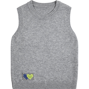 儿童男女童中大童羊毛宽松毛衣背心马甲针织坎肩纯色春秋新款圆领