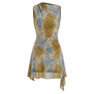 CIDER 扎染碎花裙设计高级感网纱薄纱连衣裙114442034