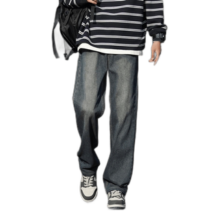 迈特优牛仔裤男秋冬2025新款美式高街水洗加绒宽松直筒休闲长裤子