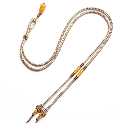 手工编织锦鲤锁双耳挂绳复古国风项链绳手工编织吊坠挂绳玉石金锁