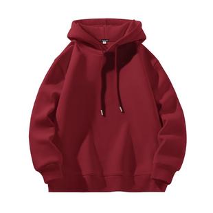 GV真维斯酒红色卫衣男款冬季本命年男士马年连帽加绒加厚红衣服A