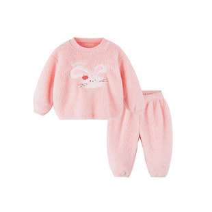 女童家居服秋冬男童上衣加绒小宝宝加厚套装冬季保暖儿童衣服冬装