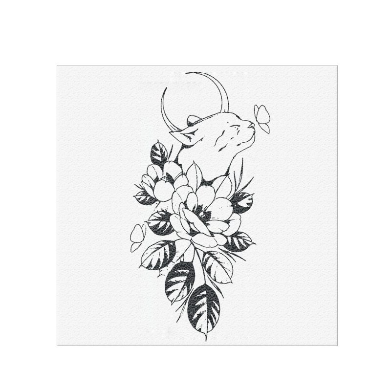 轻玩物QWW 花猫戏蝴蝶 纹身贴半永久草本果汁防水持久女花臂腿部