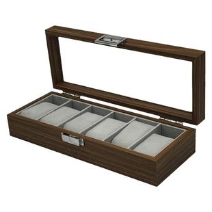 胡桃木纹手表盒收纳盒玻璃天窗木质家用储藏展示盒6位手表收藏盒