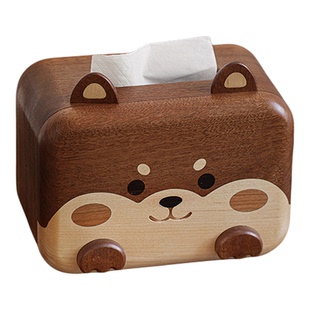 树趣柴犬北美樱桃木纸巾盒木质客厅实木磁吸桌面多功能收纳抽纸盒
