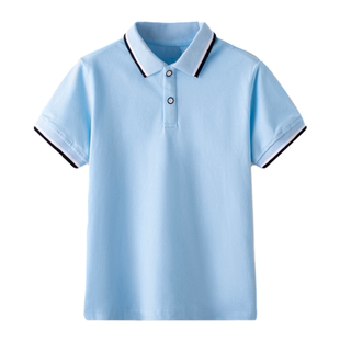 白色夏季纯棉短袖校服男女童polo衫中小学生浅蓝色班服毕业演出服