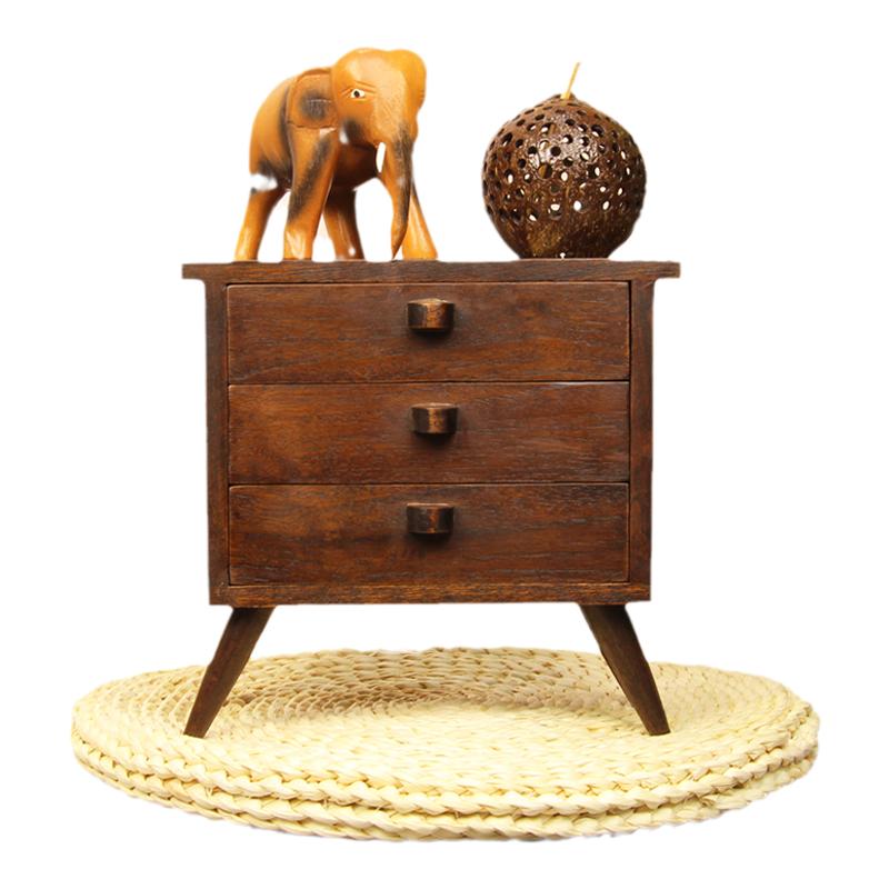 泰国进口实木玄关收纳盒桌上抽屉式桌面收纳柜复古入户置物架摆件