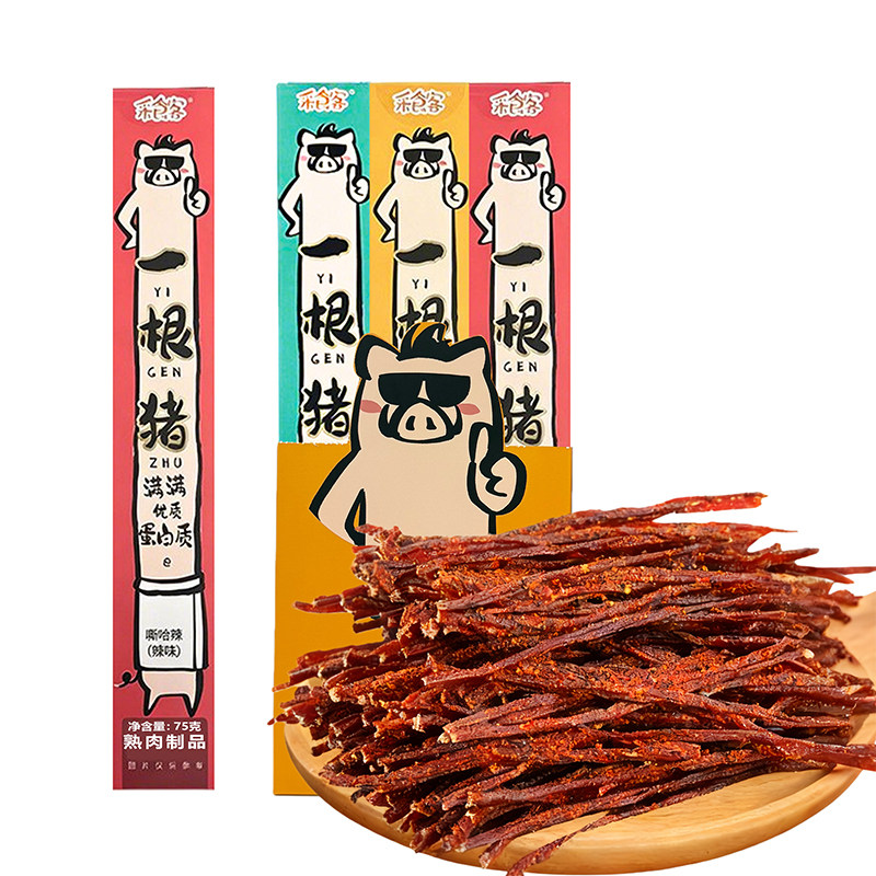 一根猪官方旗舰店斯哈辣原切猪里脊超长细条猪肉干磨牙解馋零食