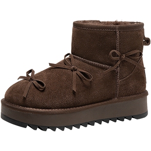 千百度雪地芭蕾厚底蝴蝶结雪地靴女2025冬季新款增高暖暖短靴棉鞋