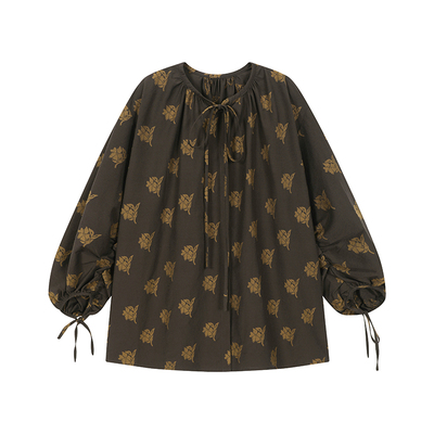 蓝点新中式复古提花羊毛衬衫外套