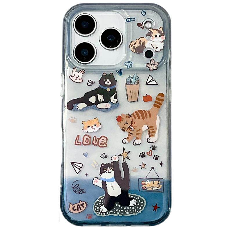 趣味可爱卡通涂鸦猫咪适用苹果17Promax手机壳iphone16pro新款15pro小众14带链条16创意15硅胶17