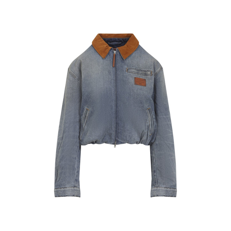 ACNE STUDIOS 女士 蓝色皮领超短牛仔外套 26早春新款 意大利代购