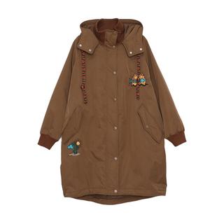 MOVEUP幻走2024冬季新款.FUN系列猫咪绣花连帽设计长款棉服外套女