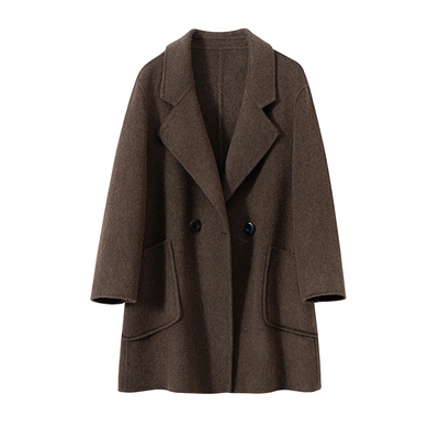 深灰中长款双面羊绒大衣女秋冬