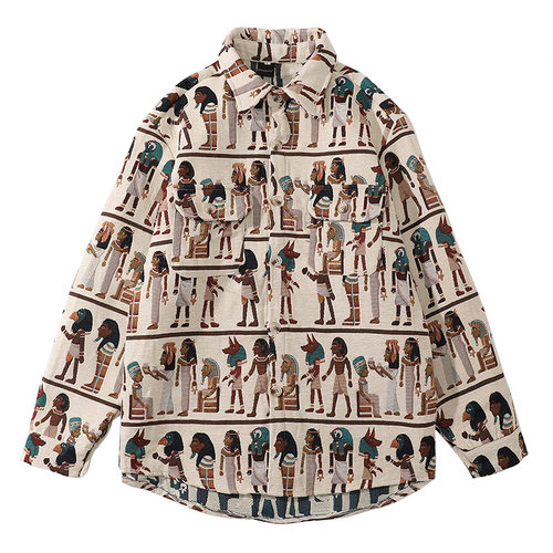 古埃及文化北欧绣花衬衫外套春秋呢子vintage日系复古男女潮流